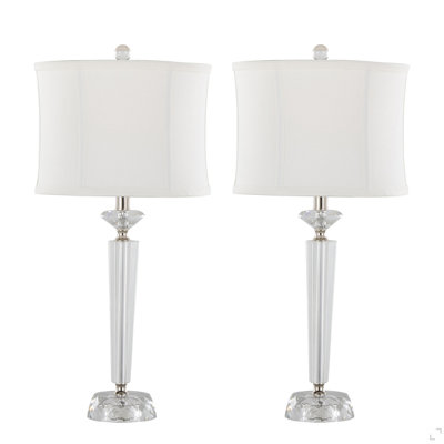 Lampe de table contemporaine en cristal K9 de 25,75 po avec abat-jour en lin blanc cassé et accents en nickel poli de Grandview Gallery - ensemble de 2