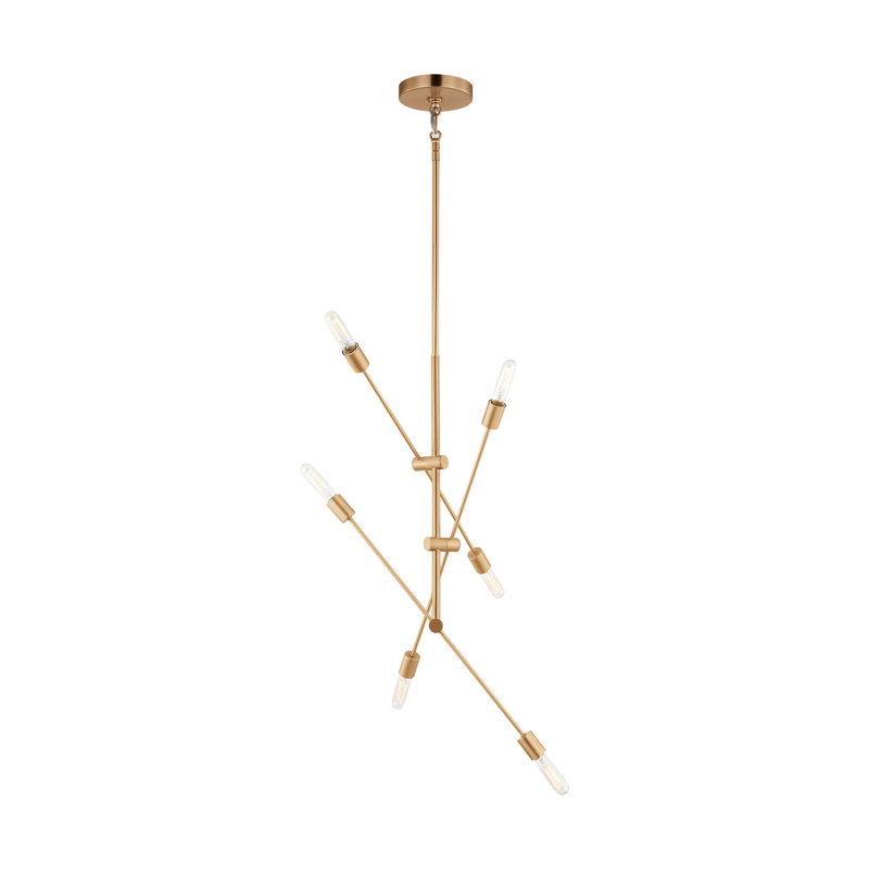 Leto 6-Light Chandelier, Laiton satiné, H 46 po x l 40 po x P 40 po