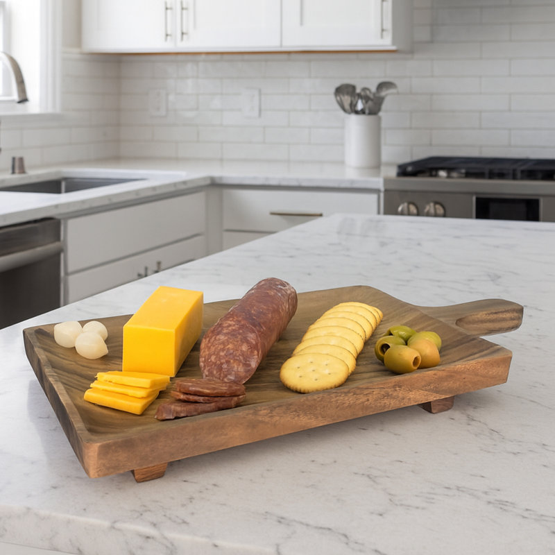 16" Rectangular Footed Serving Tray With Handle