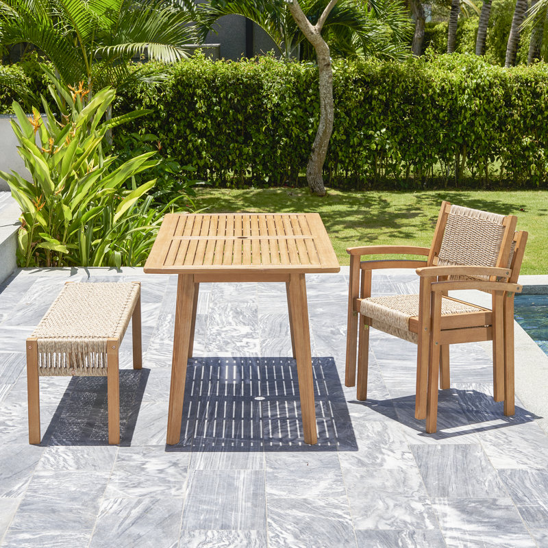 Lonan 4 - Person Acacia Solid Wood Patio Dining Set Rectangular Table