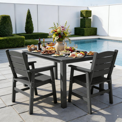 All Weather Outdoor 3 Pieces Patio Dining Sets With Umbrella Hole& Aluminum Frame For Outside Backyard/Porch/Deck, 1-Tables 2-Chairs