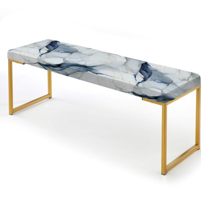 White And Grey Marble Harmony Pattern - Marble Upholstered Gold Bench