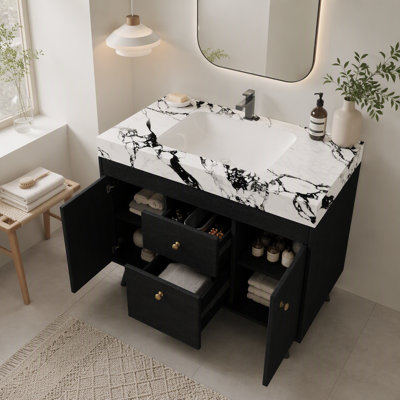 Meuble-lavabo autoportant moderne 36 po avec lavabo pour rangement de salle de bain