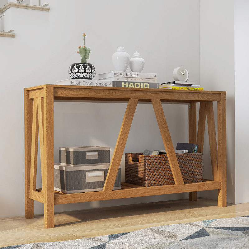 Console de style campagnard avec tablette à lattes de rangement, idéale pour le vestibule, le salon et plusieurs utilisations fonctionnelles