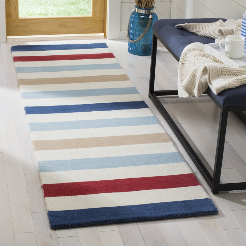 Tapis en laine touffeté à la main Martha Stewart, Tapis de couloir 2 pi 3 po x 8 pi, Bleu / gris / jaune