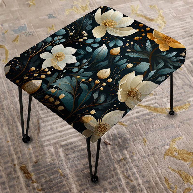 Mystura blanc et bleu sarcelle Aura Floral Gardens - Repose-pieds rectangulaire floral