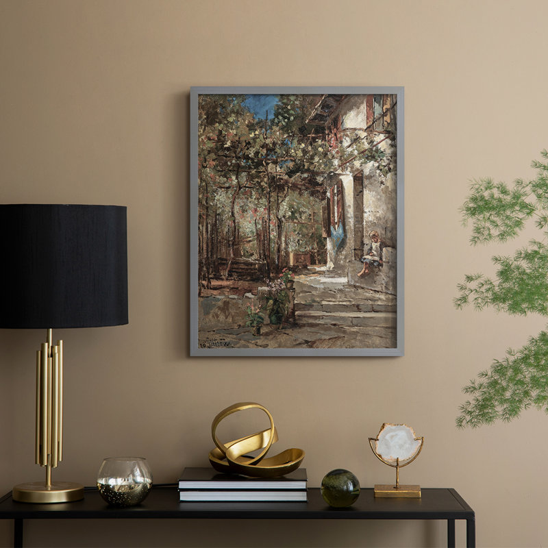 Reproduction florale rétro encadrée LV III - bois massif, H 11 po x l 9 po, Gris