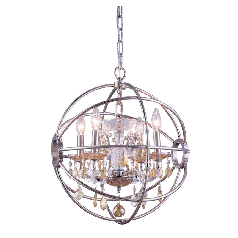 Svante 4 - Light Dimmable Globe Chandelier, Golden Teak (Smoky), Polished Nickel