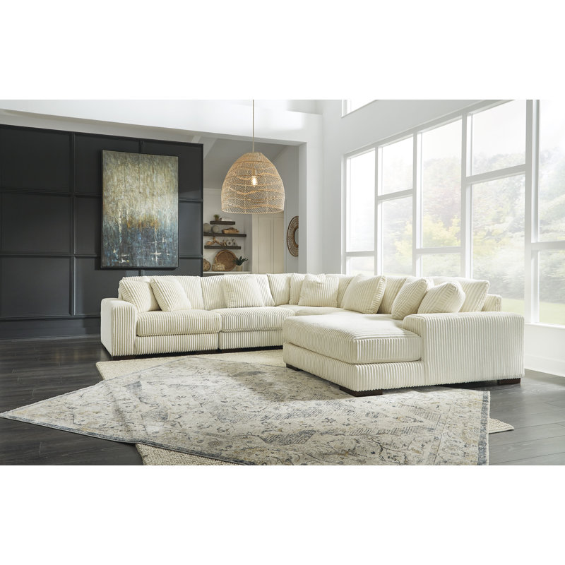Canapé modulaire Lindf ivoire 5 pièces Lindyn, Orienté à droite