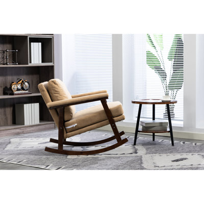 Fauteuil à bascule de lecture Mid-Century moderne, revêtu de velours, couleur principale kaki, capacité maximale de 250 lb, fauteuil d'installation facile à assembler, assemblage simple