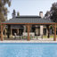 Pavillon de jardin 14 po x 22 pi avec filet et rideaux, pavillon extérieur robuste avec cadre en aluminium et double toit en acier galvanisé pour patio, cour arrière, terrasse et pelouse