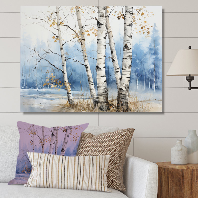 «White Birch Trees Forest Winter Scenery II», reproduction sur toile, Toile tendue, H 24 po x l 32 po x P 1 po