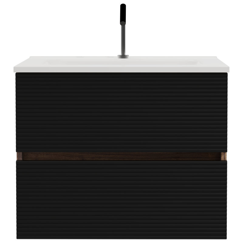 Meuble-lavabo mural Gloria avec lavabo intégré en céramique et trop-plein Gloria, Noir / brun, 24"