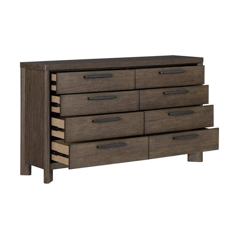 Commode en bois massif 8 tiroirs Juliano, Dark Oak