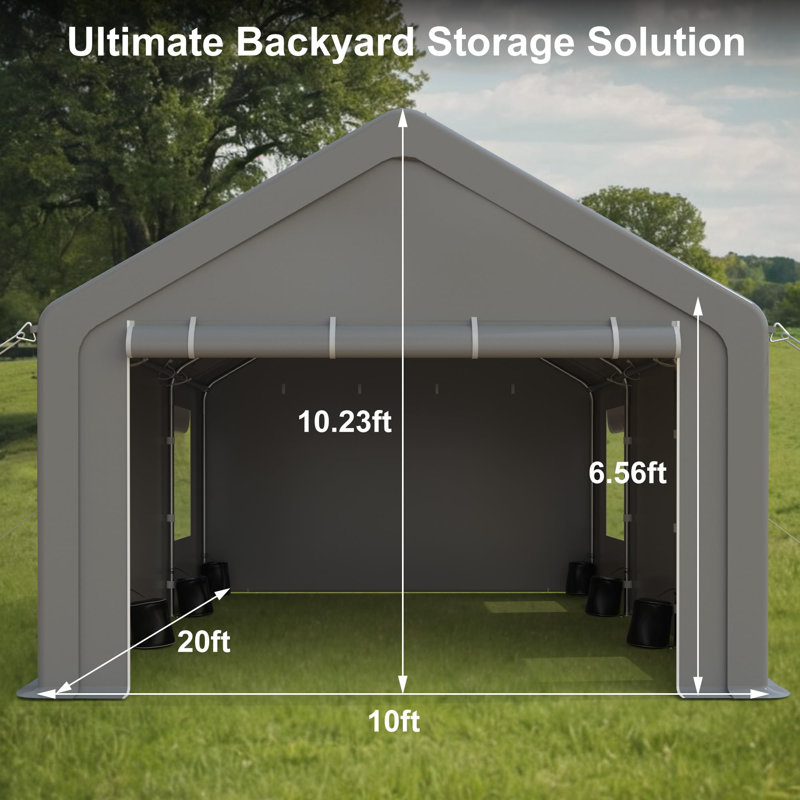 Garage portatif, abri d'auto robuste, cadre galvanisé et auvent imperméable en PE 180 g, H 122,76 po x l 240 po x P 120 po