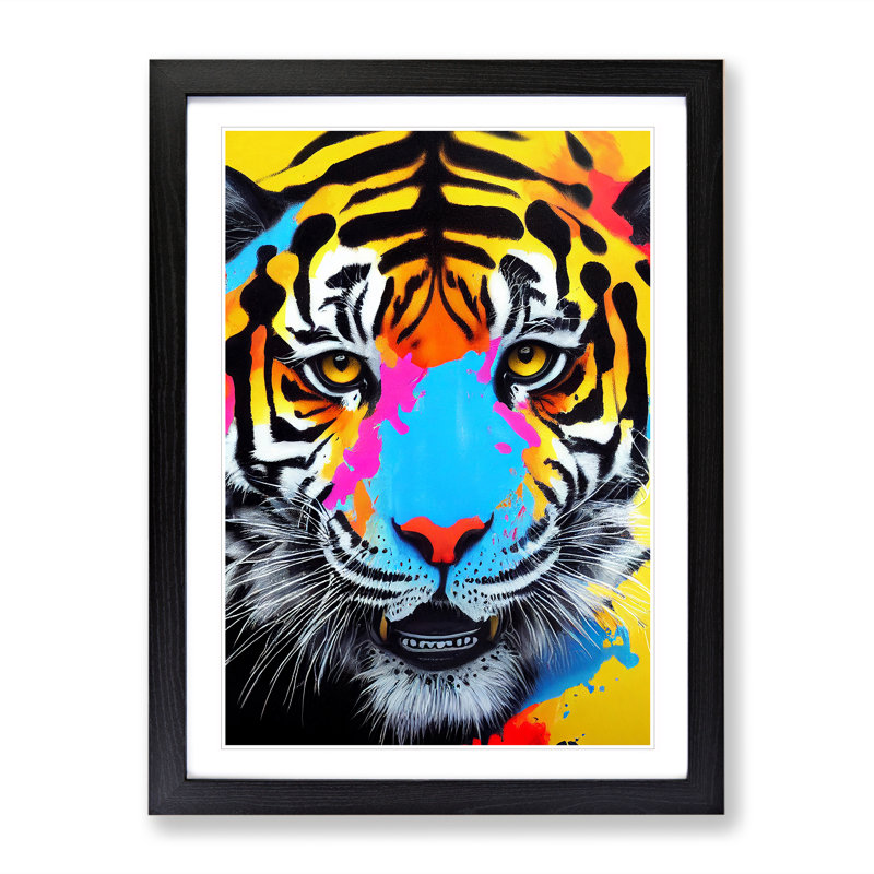 Tiger Splash No.4 Abstract - Single Picture Frame Painting, 34cm H x 25cm W x 2cm D, Black Framed