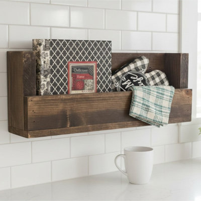 Vista Rustic Wall Organizer Shelf | Solid Wood Mail, Recipe & Magazine Holder