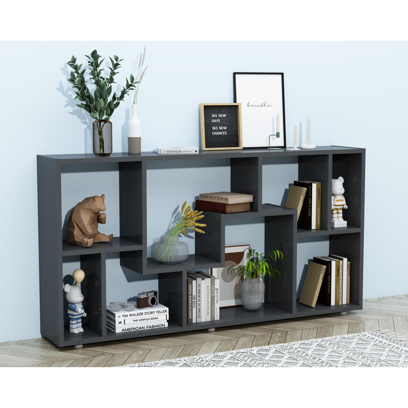 Renuka 58cm H x 116cm W Geometric Bookcase, Black