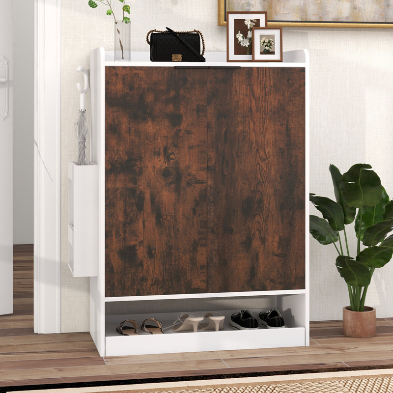 Range-chaussures multifonctionnel à 6 niveaux avec porte-parapluies pour le rangement, Bois naturel