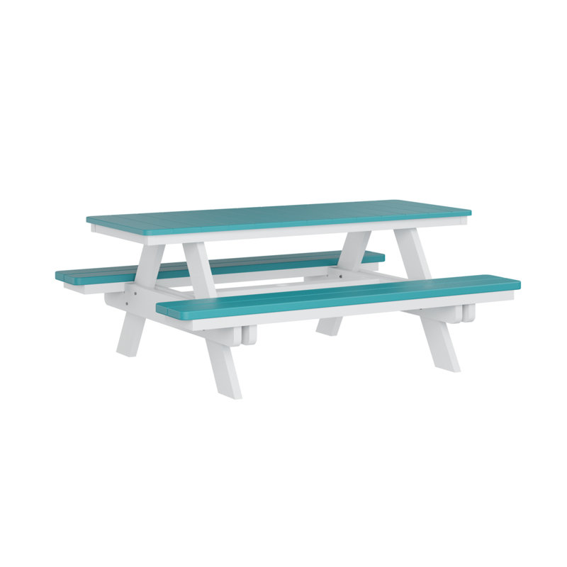 Outdoor Rectangular Picnic Table, 29"H x 72"L x 58"W, Aruba Blue/White
