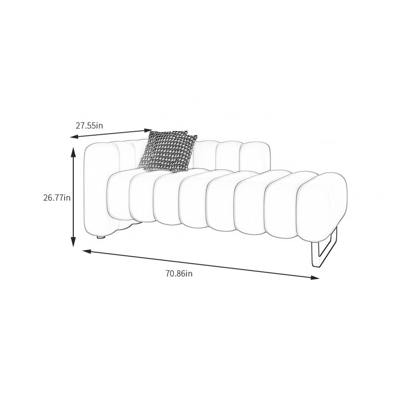 Banc rembourré en tissu, H 26,77 po x l 70,86 po x P 27,55 po
