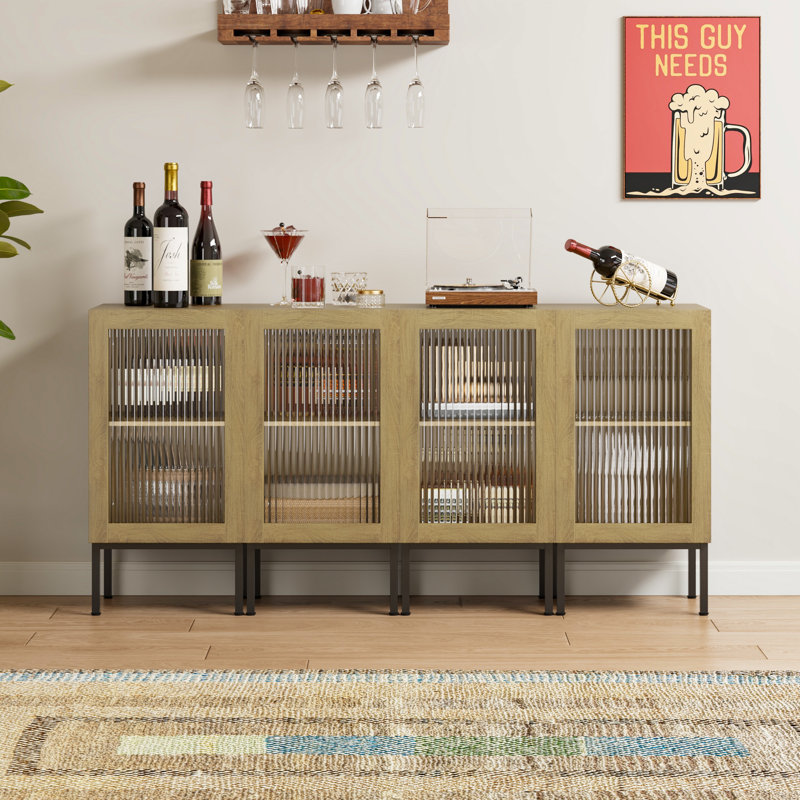 Wine Cabinet Set With 4 Doors, Beige