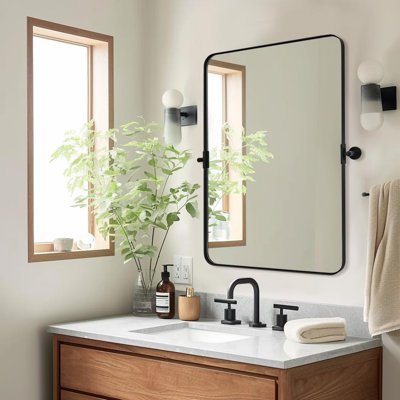 Modern Tilting Bathroom Vanity Wall Mirror | Stainless Steel Pivot Frame