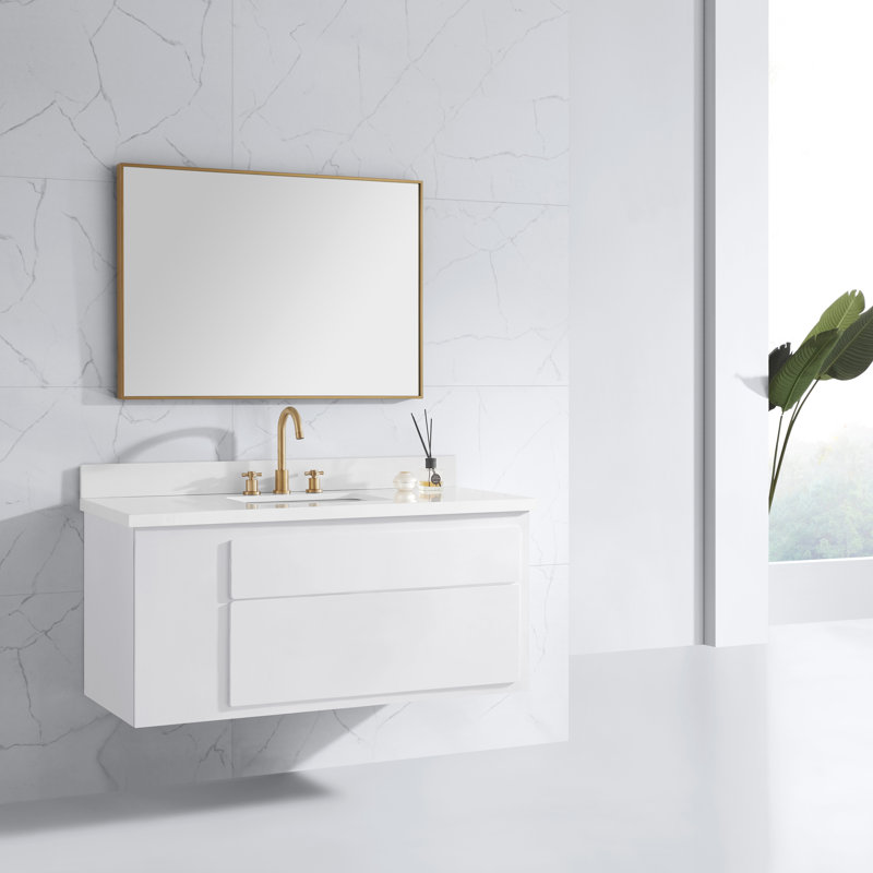 Medium Rectangular Brushed Gold Stainless Steel Bathroom Vanity Mirror