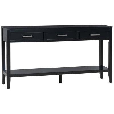59.1'' Farmhouse Entryway Table with 3 Drawers, Painted Console Table with Bottom Shelf Iron Handles, Minimalist Sofa Table for Living Room, Hallway