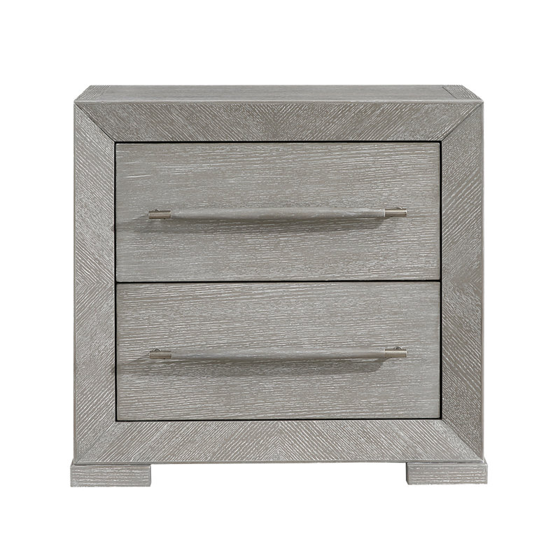 Table de chevet contemporaine grise avec 2 tiroirs à roulement lisse et poignées élégantes colorées, 28 pouces de profondeur de rangement 28 x 17 x 26,5