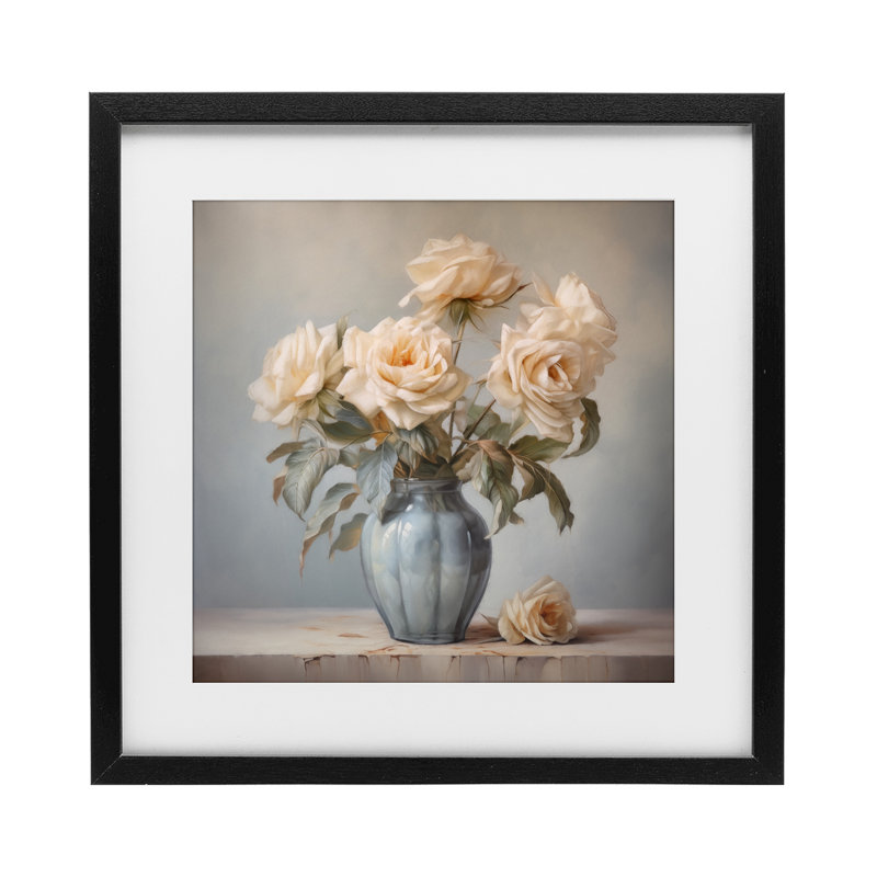«Vintage Rose Paragon», impression par Steve Hunziker, H 13 po x l 13 po, Cadre noir minuit