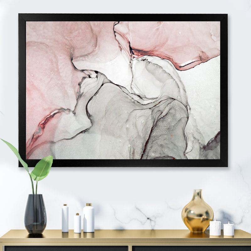 Art mural sur toile luxueux rose gris marbré II, Toile avec cadre photo, H 34 po x l 44 po, Noir