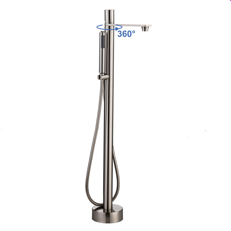 Robinet de baignoire autoportant monocommande à fixation au sol avec douche à main, Nickel brossé