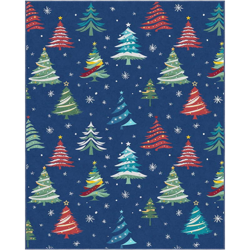 8x10 Christmas Area Rug, Washable Low Pile with Non Slip Backing for Living Room, Blue, Blue, Rectangle 8' x 10'