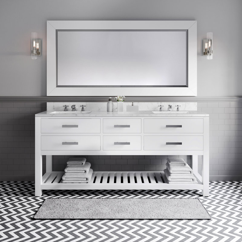 Madalyn 60" Double Sink Bathroom Vanity Set, Solid White, 72"