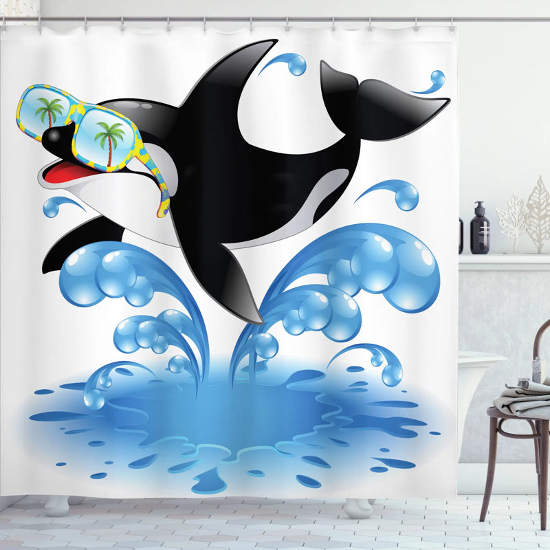 Ensemble de rideau de douche baleines with soleil Kids, H 84 po x l 69 po