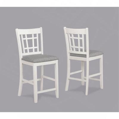 2Pc Counter Height Upholstered Pub Chairs Dining Room Wooden Solid Wood Furniture Chalk Gray