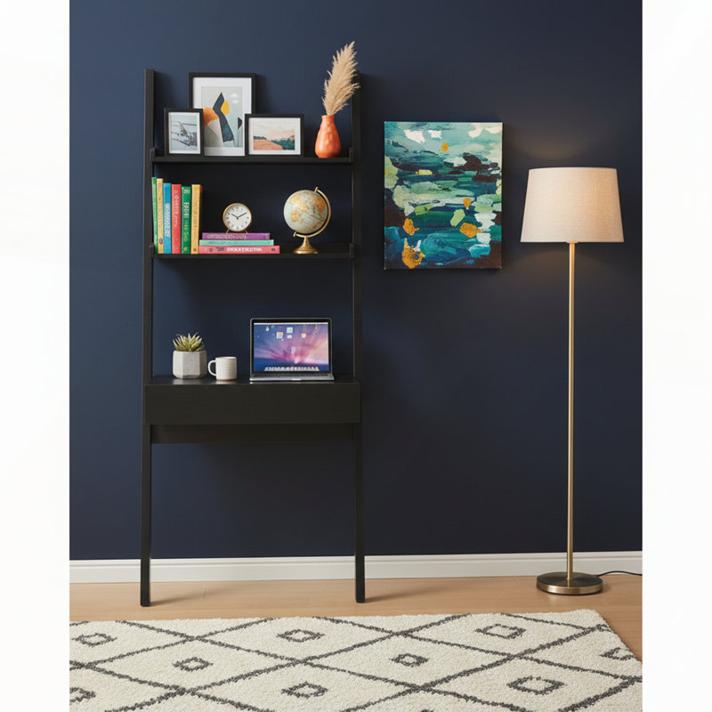 Modern Home Office Desk with Ladder Bookcase and Functional Storage