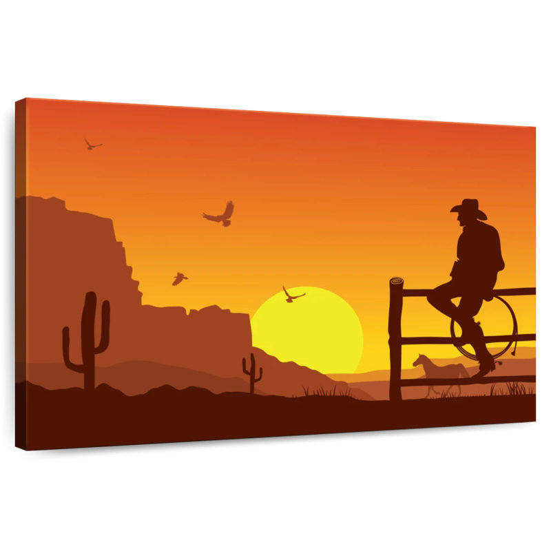 Coucher de soleil Lelar Western Cowboy, H 16 po x l 24 po