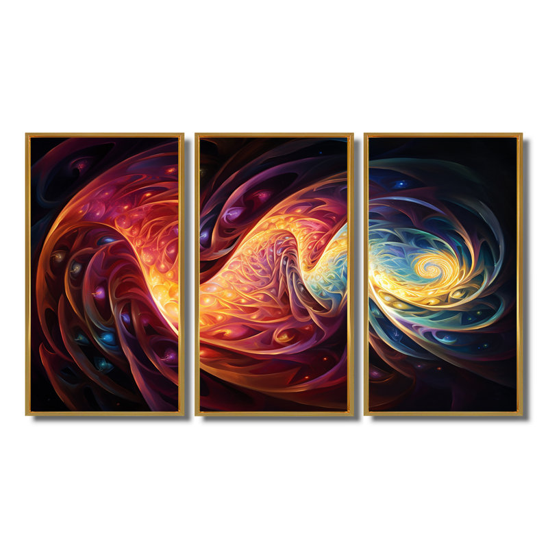 Ensemble de décoration murale Creight - Waves, Cadre flottant doré, H 32 po x l 48 po x P 1 po
