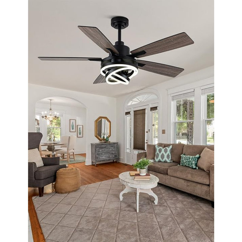 Ventilateur de plafond 52 po noir avec lustre 52 po
