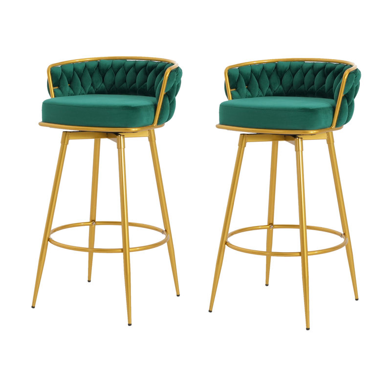 Isaias Swivel Counter Height Bar Stools Set of 2,31.5"Bar Height Stools, Green