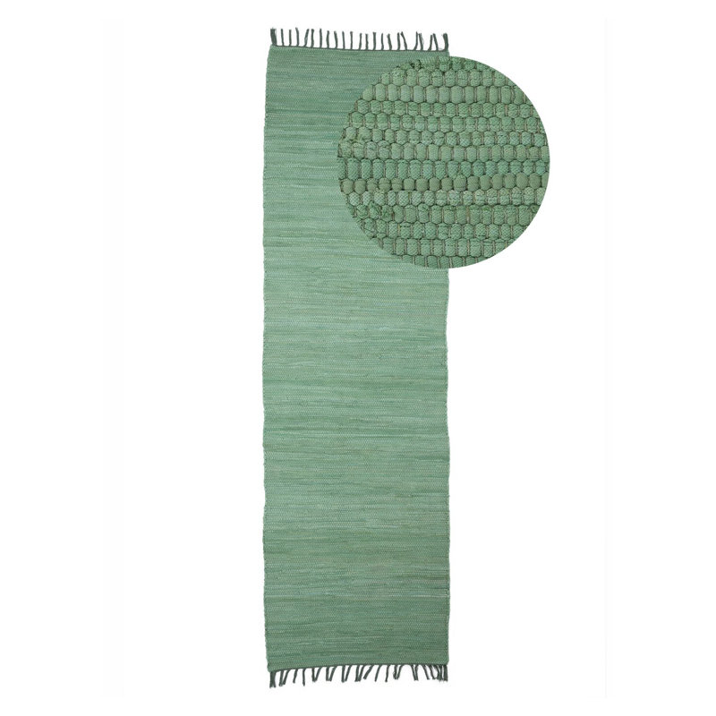 Chindi Uni Solid Colour Hand Crafted Hand Braided Green Area Rug, Runner 80 x 400cm