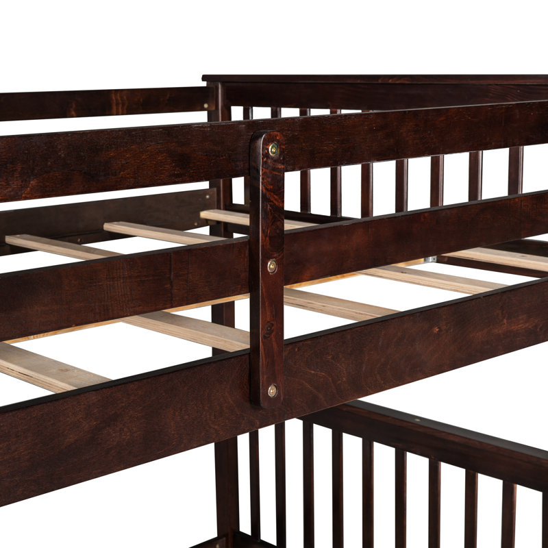 Lit superposé en pin massif avec rangement dans la chambre et structure pour plusieurs personnes, Espresso
