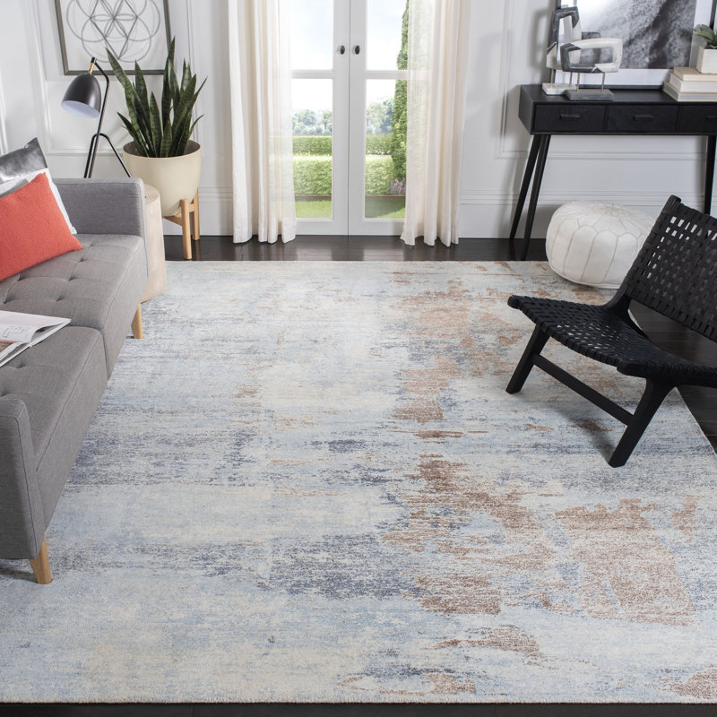 Dumfries Hand Tufted Wool/Viscose Pile Abstract Rug in Light Blue/Ivory, Rectangle 8' x 10'