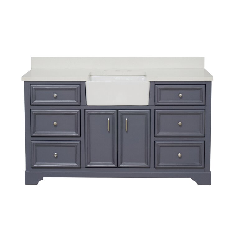 Farmhouse 60 in Double Sink Bathroom Vanity in Grey