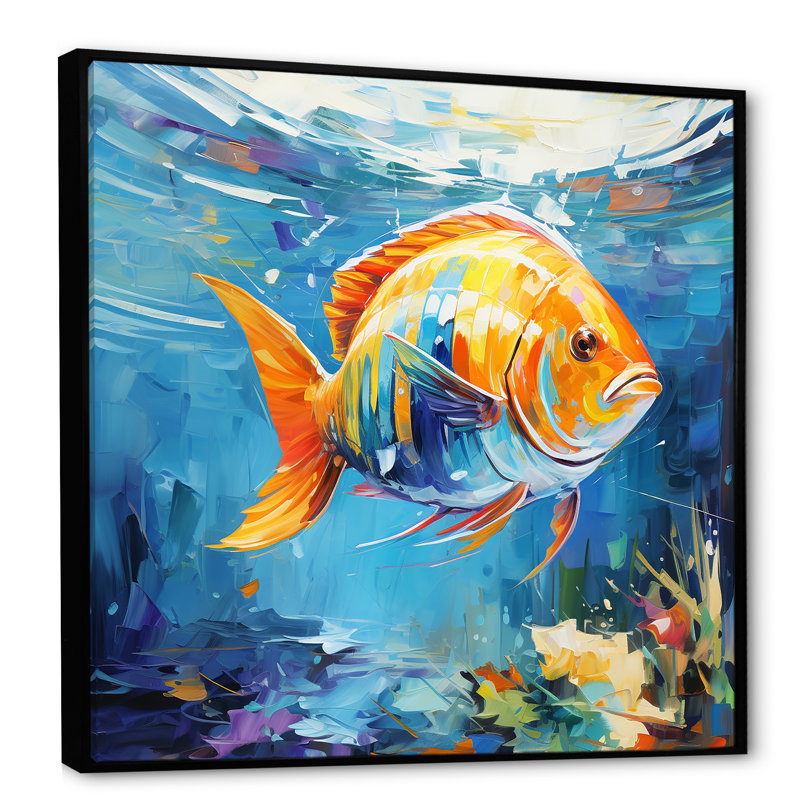 Romantic Seabed Fish - Japan Wall Art, Black Floater Framed, 36" H x 36" W x 1.5" D