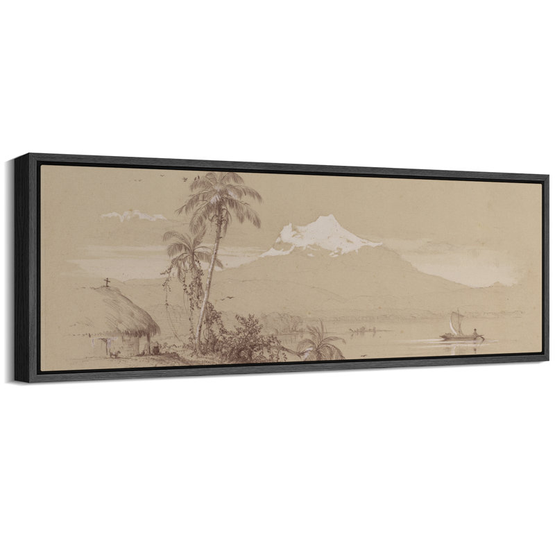 «Rustic Countryside Tropical Serenade Palm Trees And A Distant Mountain», reproduction d'art sur toile, H 20 po x l 60 po