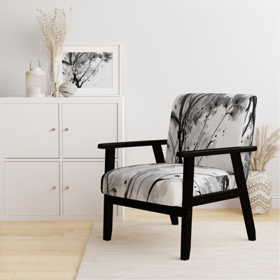 Abstract Orange Flowers - Upholstered Traditional Accent Arm Chair