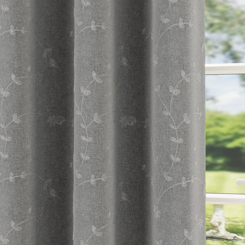  Tivoli Floral Embroidery Blackout Thermal Eyelet Curtains (PAIR), Grey, 168 W x 183 D cm